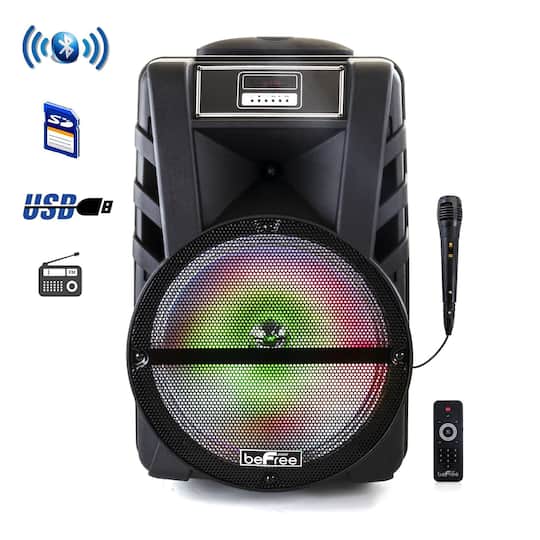 beFree Sound 12" Bluetooth Rechargeable Portable PA Party Speaker With Reactive LED Lights